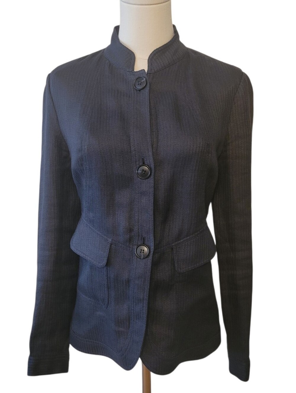 Lafayette‎ 148 Dark Blue Textured Blazer Jacket Size 2